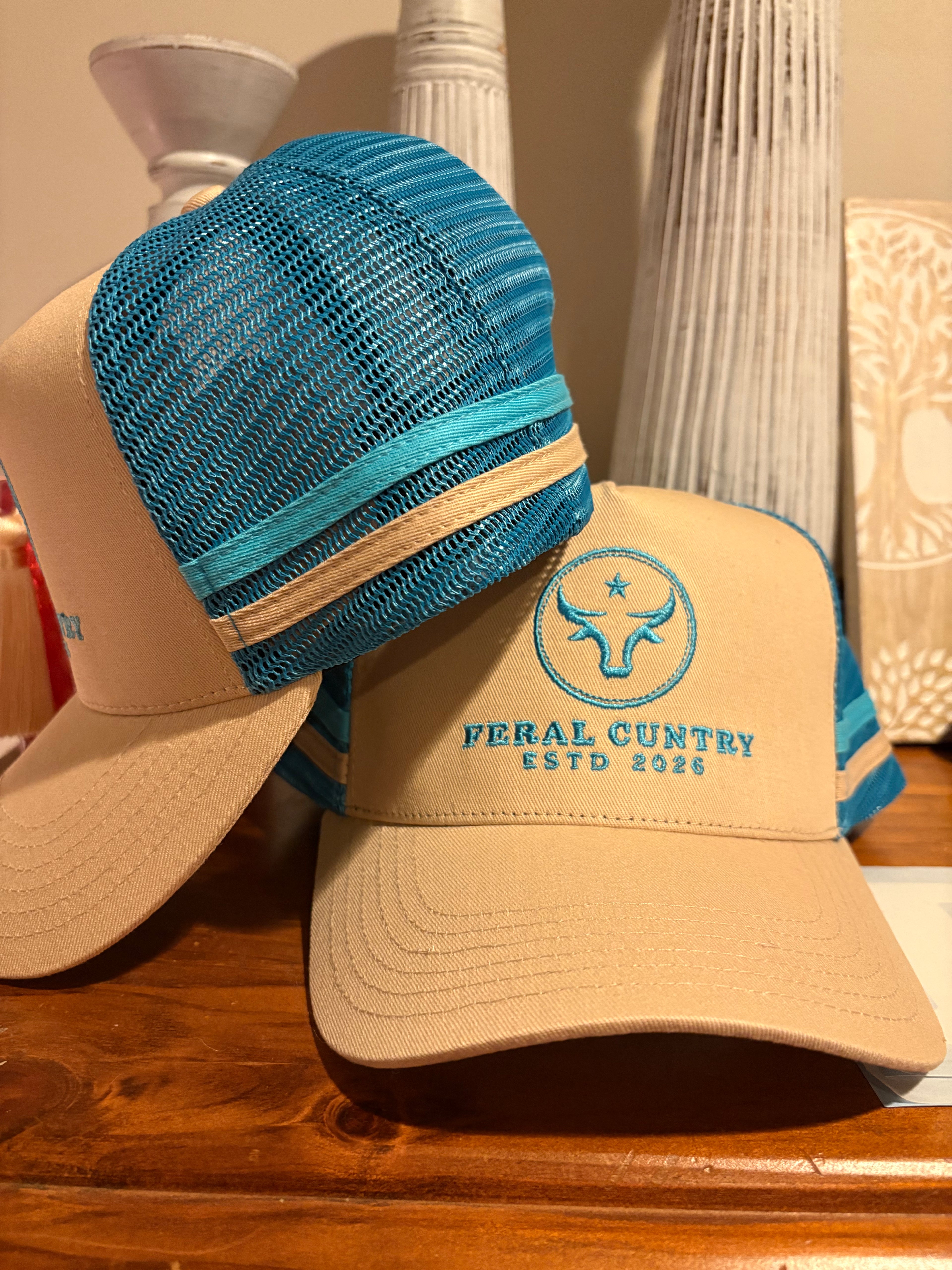 Tan & Baby Blue truckers Hat